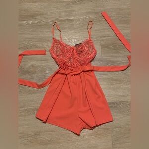 FashionNova Not So Complicated Lace Coral Romper Size M